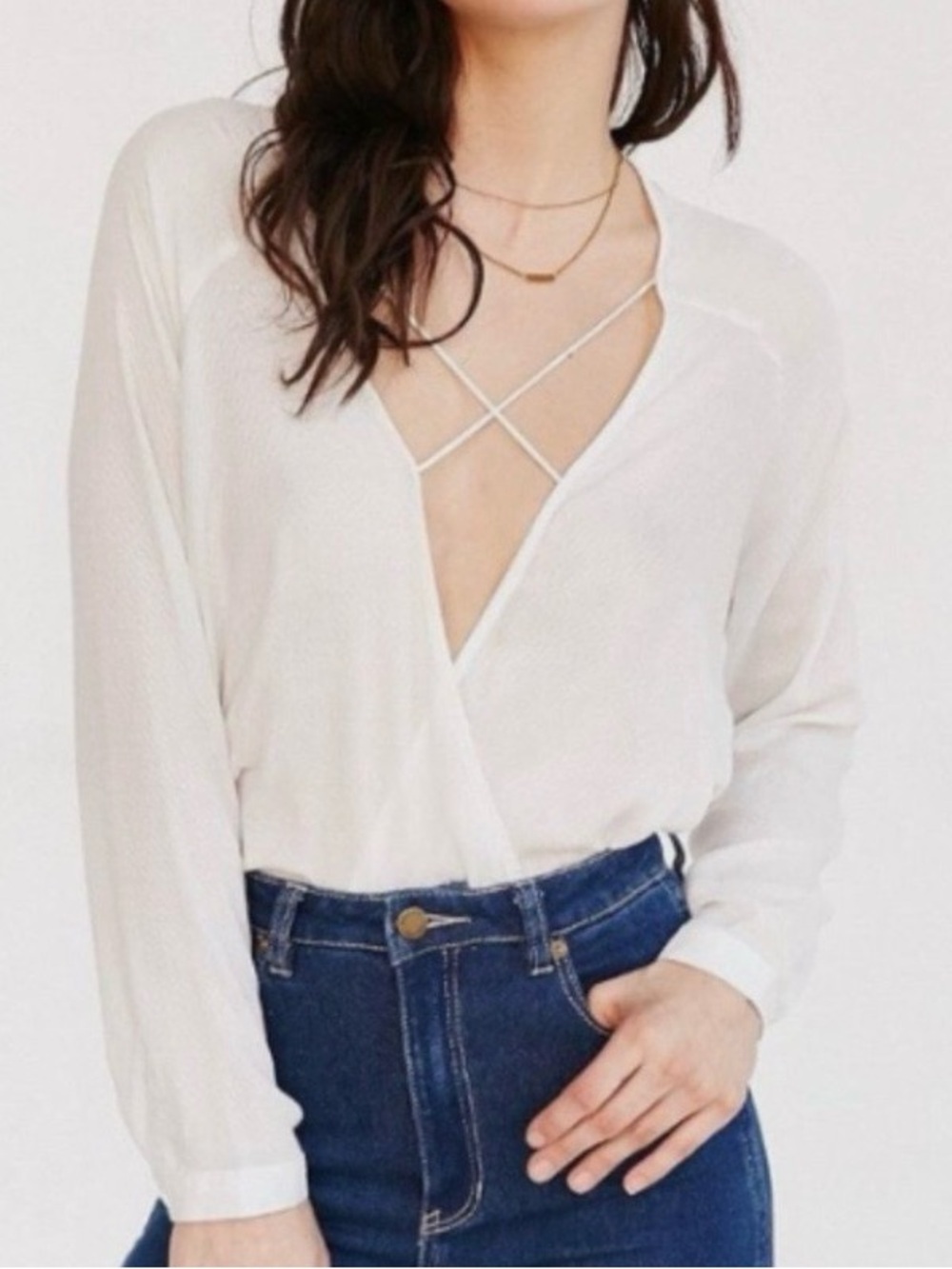 UO silence + noise Textured Surplice Cross Front Top